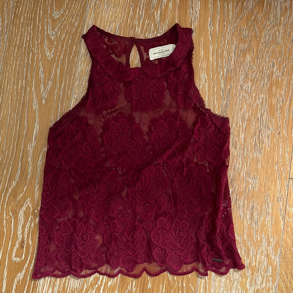 Abercrombie Burgundy Lace Collared Tank Top Blouse (XS)